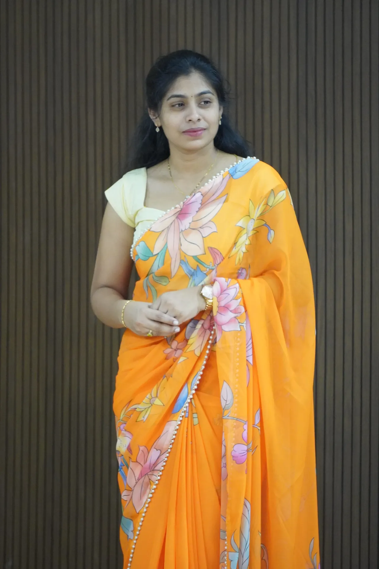 Orange floral saree