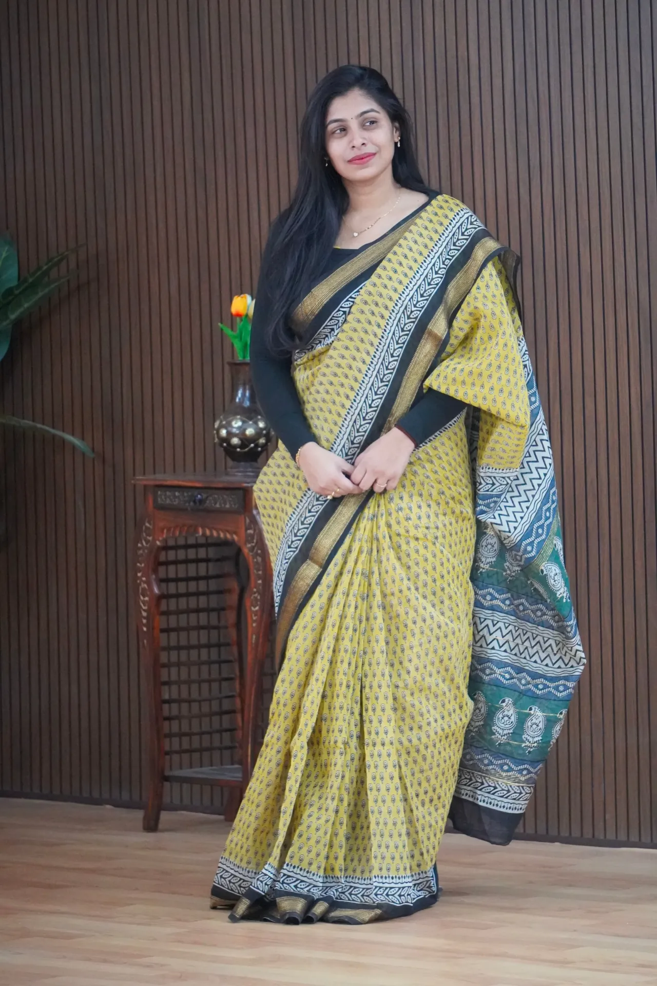 Maheshwari silk with bagru print with nazam border