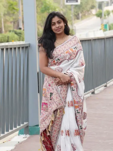 Pure Rajwadi Pashmina Silk Weaving Saree | Kashmiri Thread Pallu | Hand Dyed with Fancy Tassels & Zari Border