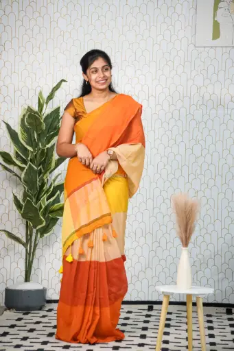 [Pastel01, pastel01, mulcotton] Pastel Orange Multi Colour | Mul Cotton Saree