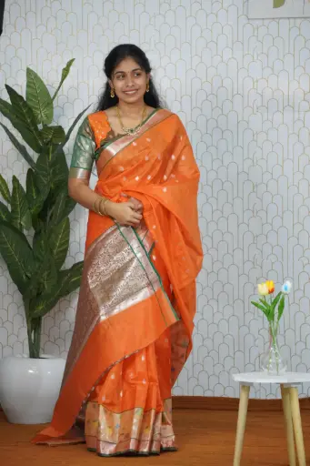 [premium02,Premium02, Kota silk, silk kota] Orange Silk Kota Saree