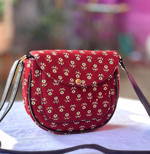 Tiptop Sling Bag with Hand Block Printed Fabric and Multi-Pockets